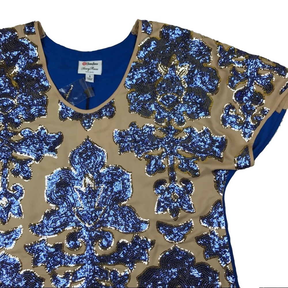 Tracy Reese NM Target Blue Tan Sequin Sheer Top